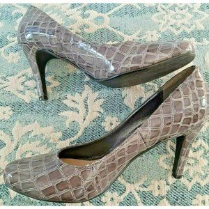 6.5M Gray Leather Pumps High Heels Shoes Snakeskin Vitor Alfaro Patent